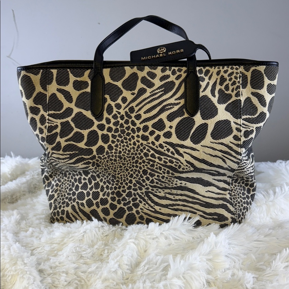 Michael Kors Black and Cream Animal Print Tote G4